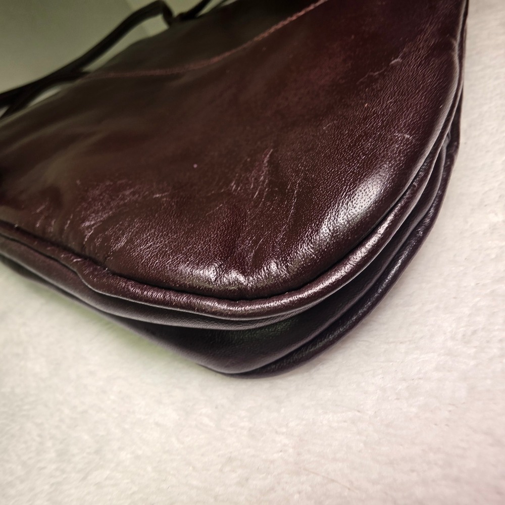 Macy's Vintage Dark Brown Genuine Leather Shoulder Bag Made in Uruguay Zip Top - Picture 10 of 14